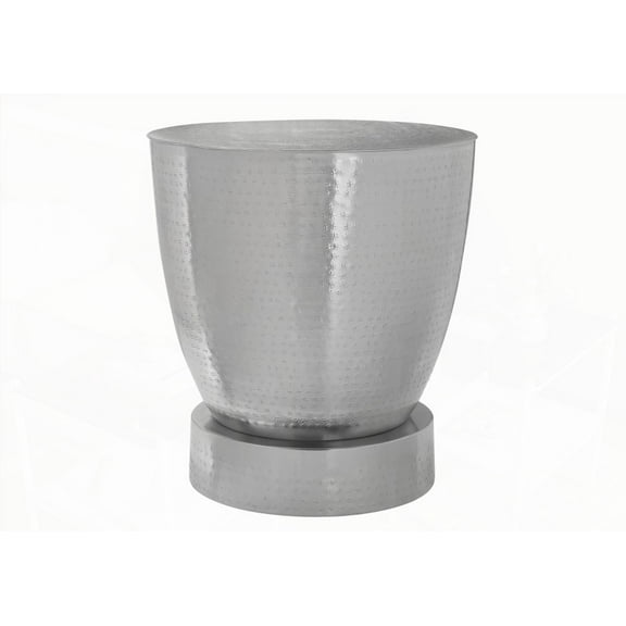 Accent Table, Chrome Metal Drum, Living Room/Bedroom Side/End/Nightstand, Boho-Glam