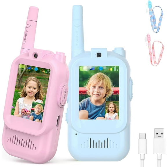 Kids Walkie Talkies 2 Pack, Rechargeable Video Walkie Talkies Handheld Video Intercom with Screen Display, Indoor Outdoor Toys for Ages 3-12, Real-Time Video Chat Voice Changer Long Range Gifts