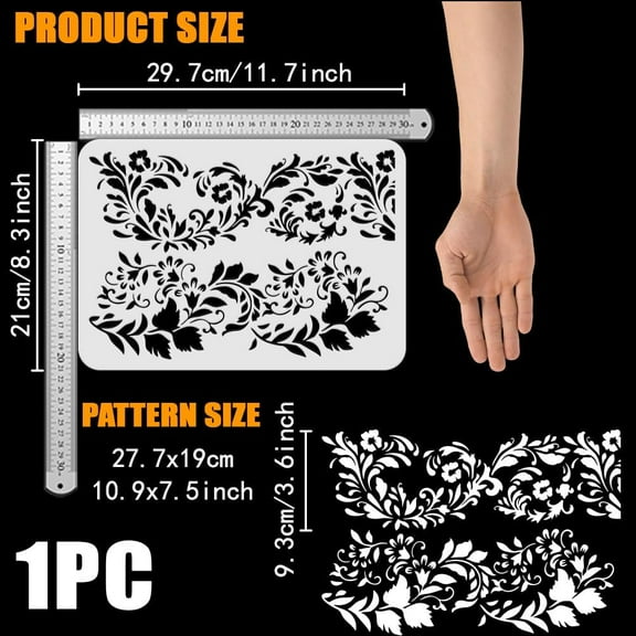 Elegant French Decor Painting Stencil 8.3x11.7inch Flower Leaves Damask Border Stencil Reusable Floral Border Stencils for Painting on Wood Canvas Floor Wall Tile DIY Crafts