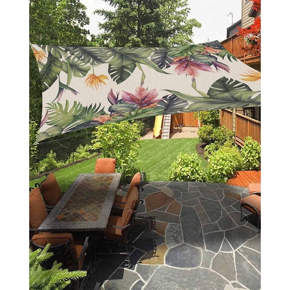 Palm Leaves Sun Sail Shades Rectangle Canopy,Sunlight Block Heavy Duty Curved Backyard Shade Cover,Summer Botanical Tropical Plants Rustic Waterproof Sun Shades for Patios Garden Pergola 8'x10'