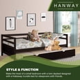 thumbnail image 6 of Hanway Solid Wood Frame Twin Daybed with Pull Out Trundle, Twin Size Trundle Daybed/Twin Daybed Frame Wood, No Box Spring Needed, Easy Assembly (Expresso), 6 of 7