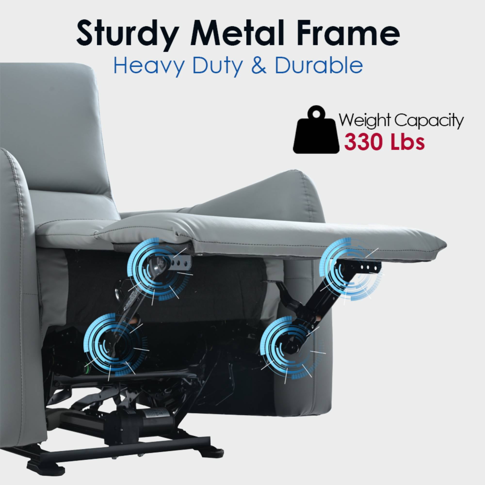 Power Recliner Chairs, Zero Wall Recliners for Adults, Small Leather Recliner Home Theater with Type-C Charger for Living Room, Blue Grey