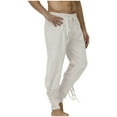 thumbnail image 1 of Pantalones largos para hombre, moda de ocio, color sólido, con correa de cuerda, bolsillo para los pies, pantalones largos para hombre, abrigo de poliéster, 1 of 2
