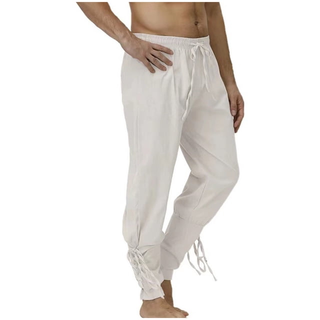 Pantalones largos para hombre, moda de ocio, color sólido, con correa de cuerda, bolsillo para los pies, pantalones largos para hombre, abrigo de poliéster