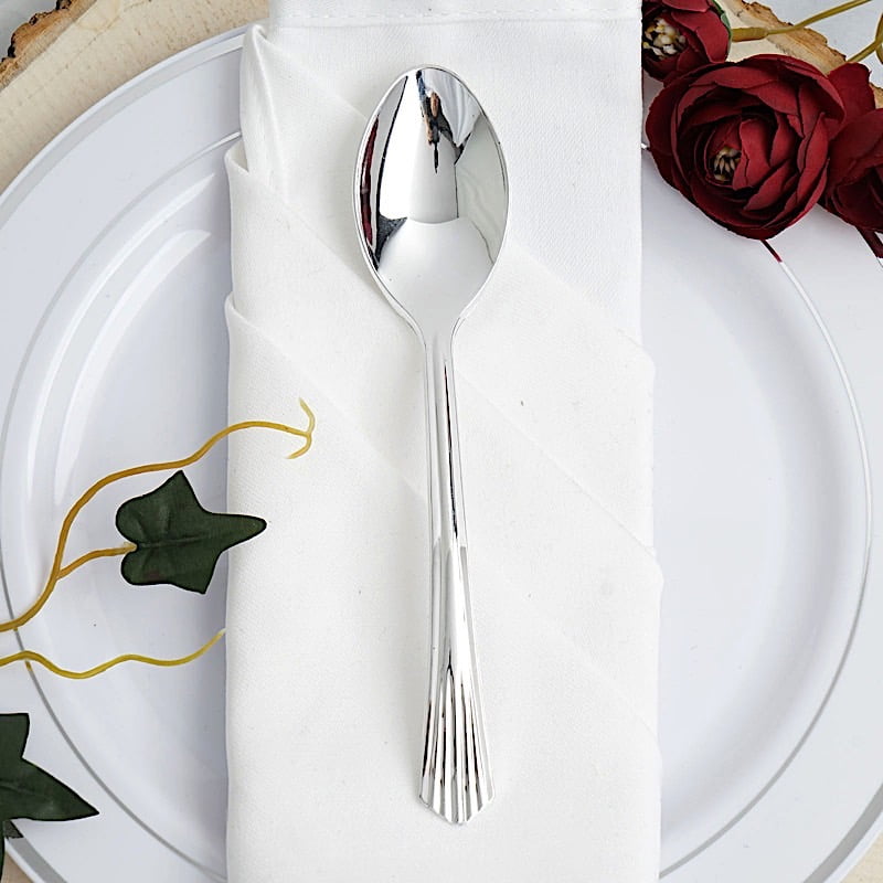 BalsaCircle 25 Pieces 7' Silver Disposable Plastic Party Spoons Silverware