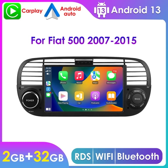 Wireless Apple Carplay Android 13 Wifi RDS Bluetooth 2 32GB Auto Car Stereo Radio Head Unit GPS Navigation Player For Fiat 500 2007-2015