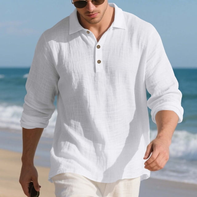 pstuiky camisa de manga larga para hombre, Cárdigan informal de negocios para hombre, color liso, holgado, con botones, mangas largas y cuello vuelto camisetas de hombre xxxl