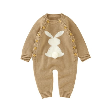 

Bagilaanoe Newborn Baby Girl Boys Easter Jumpsuit Rabbit Pattern Long Sleeve Knit Bodysuit 6M 12M 18M 24M Infant Ribbed One Piece Romper