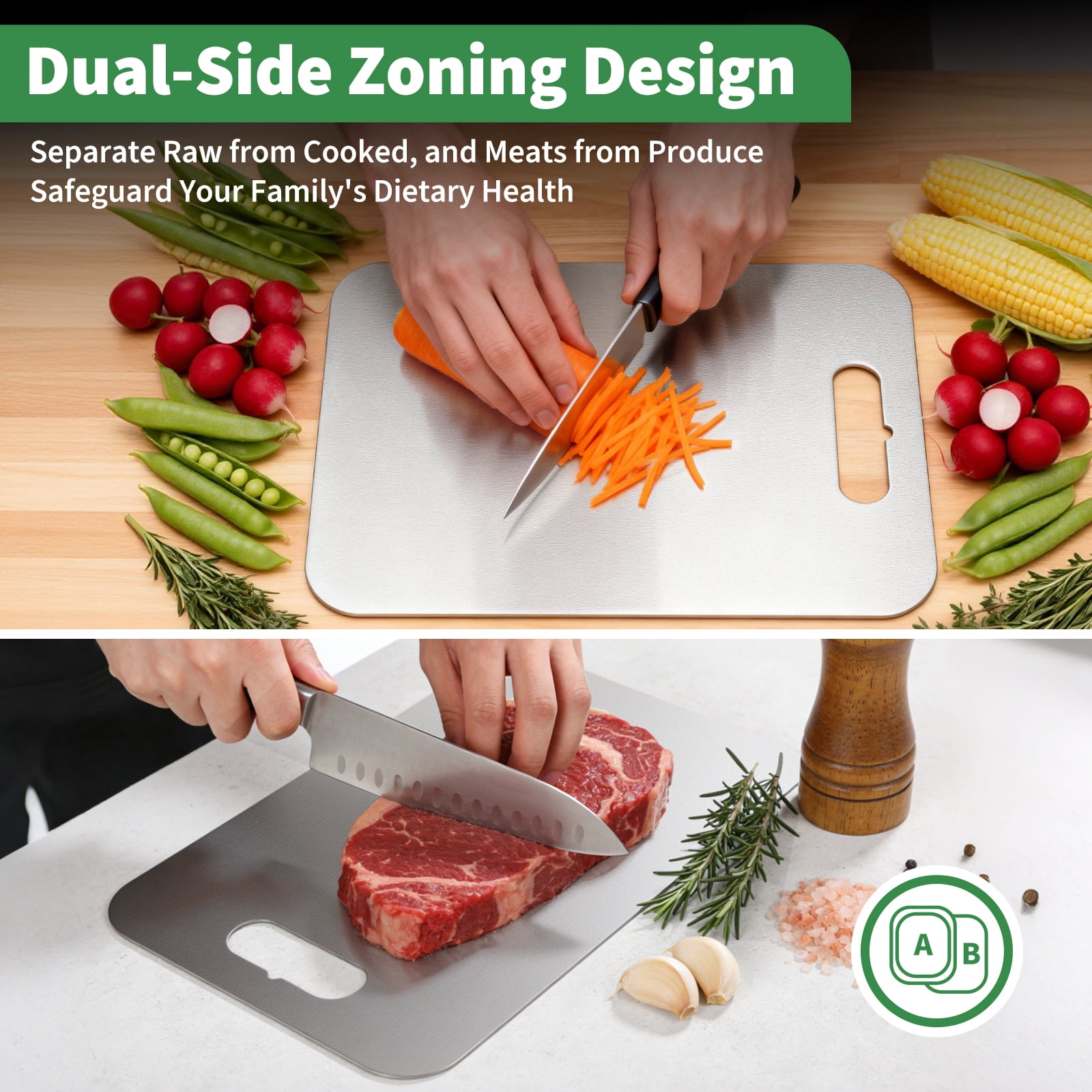 Titanium Cutting Board Set of 3, Cutting Board Double Sided Food Grade, Non-Slip Surface for Meat, Vegetables and Fruits Kitchen Appliances, Easy to Clean, S+M+L