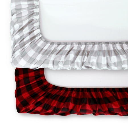 The Peanutshell Changing Pad Cover for Baby Boys or Baby Girls, 2 Pack Set, Red Buffalo Plaid & Grey Plaid