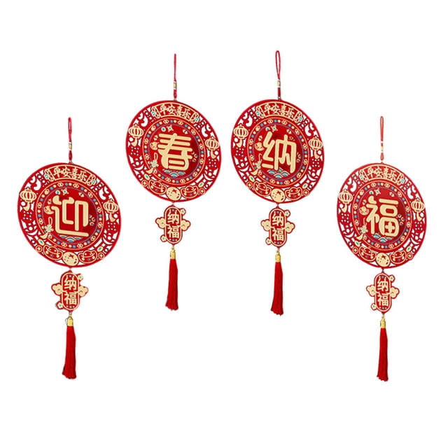 4 piezas de decoración de año Nuevo Chino Colgante BLESIY decoración del hogar Oriental Feliz año Nuevo personajes de la dormitorio Colgante de año nuevo