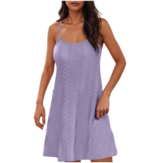 Cinvoph Robe d'Été pour Femmes à Encolure Carrée, à Volants, à Bretelles Spaghetti, Sans Manches, Mini-Robe, Robe de Plage pour Vacances et Fêtes