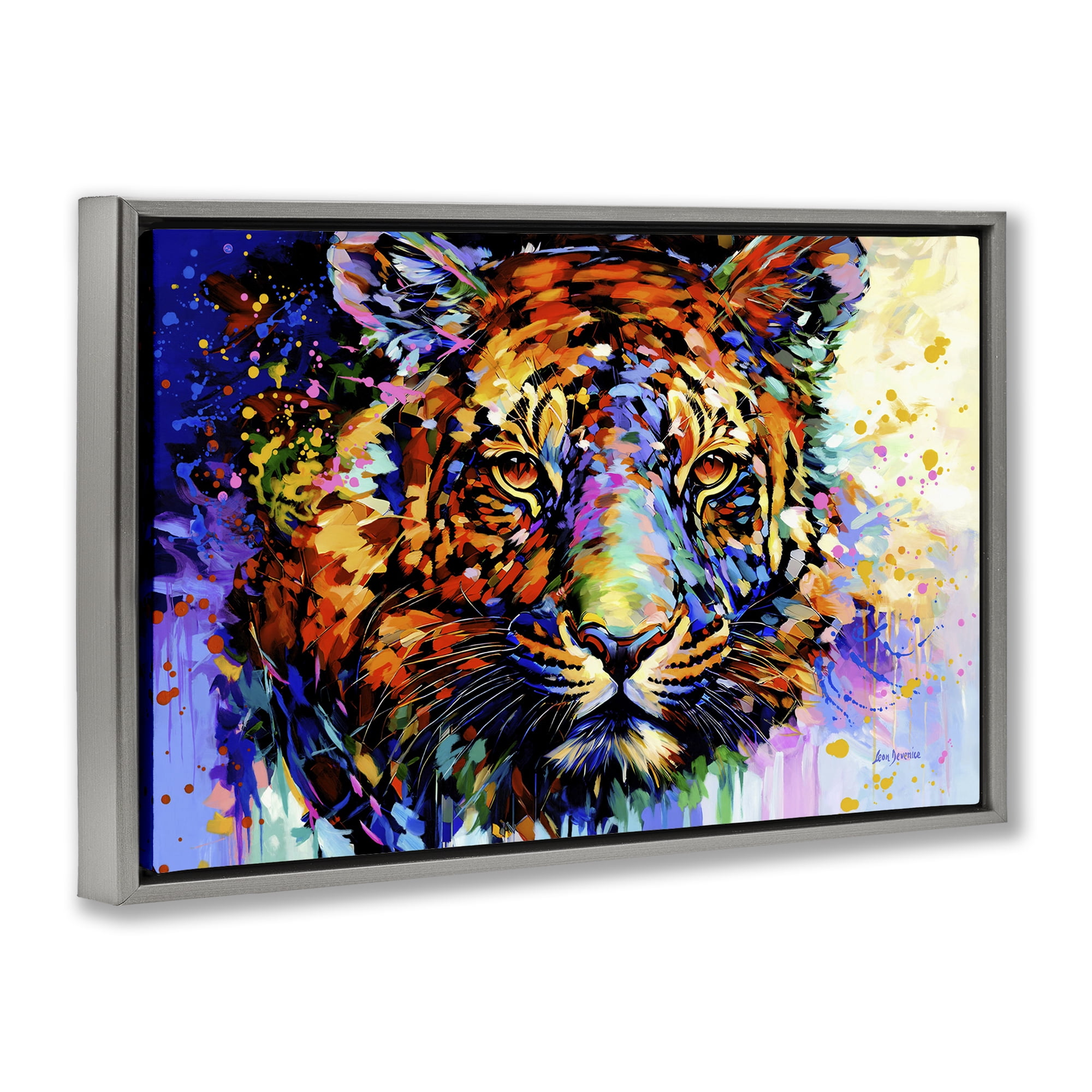 Stupell Industries Tiger's Wild Wonder Animals & Insects Painting Gray Floater Framed Canvas Art Print Wall Art, 31 x 21