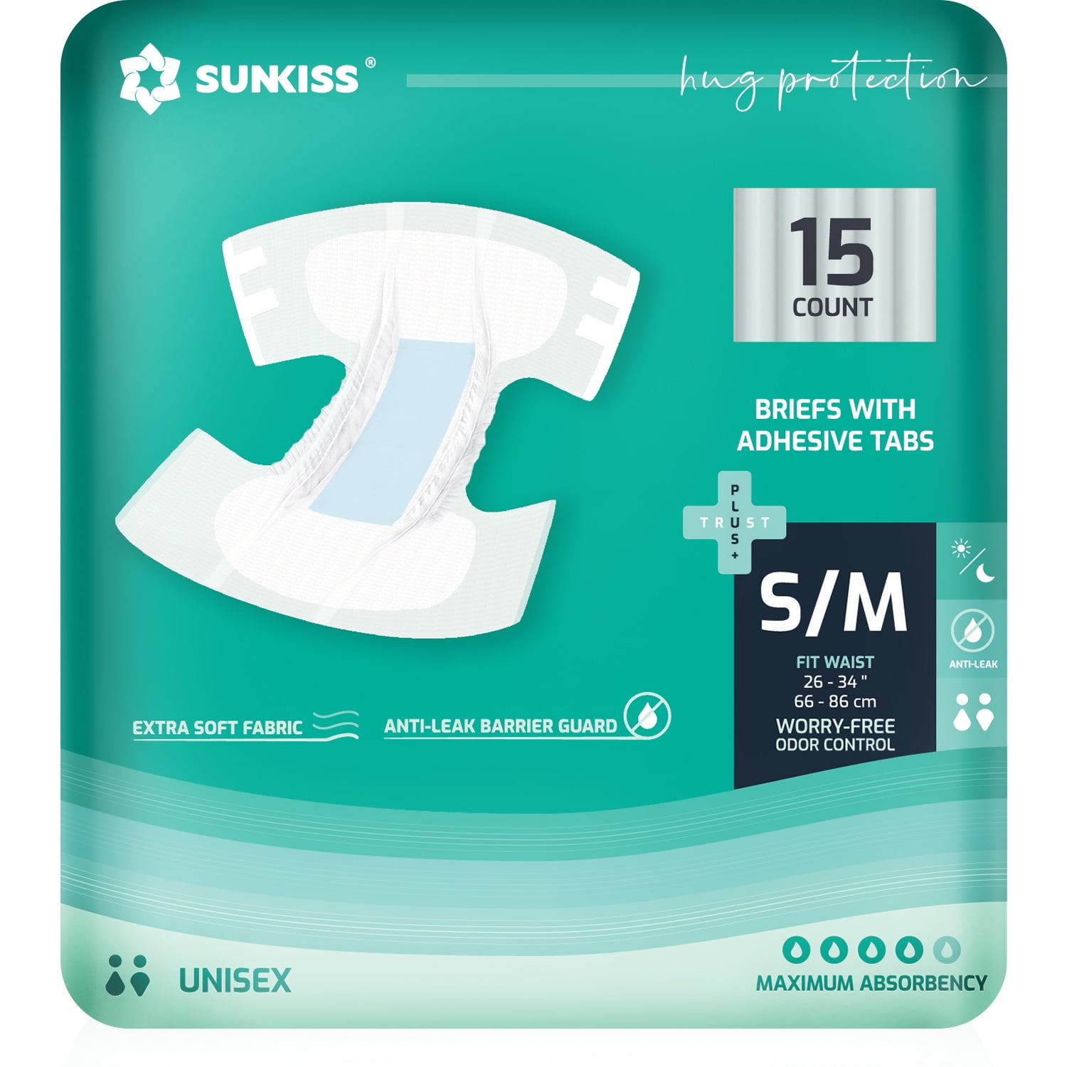 Buy SUNKISS TrustPlus Adult Diapers, Incontinence Briefs with Tabs for
