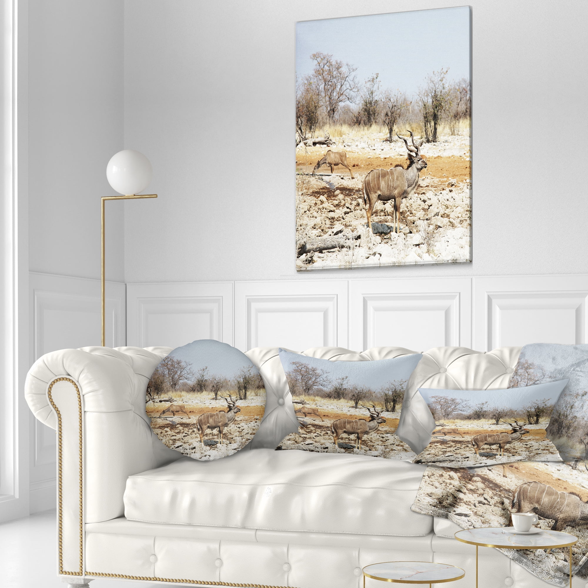 Designart Two Smart Wildebeests in Jungle - Landscape Printed Throw Pillow - 12x20