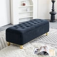 thumbnail image 2 of 47.24"W Velvet Storage Ottoman Bench, Upholstered Footstool with Safety Hinge, Gold Embroidery and Decorative Strip, Elegant Ottoman for Living Room or Bedroom Organization (Black), 2 of 8
