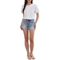 thumbnail image 2 of INSPIRE CHIC Short Sleeve Shirts for Women Ruffle Peter Pan Collar Button Down Cotton Blouse Casual Summer Tops S White, 2 of 6