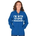 thumbnail image 4 of I'm With Stupid Classic Rude Insult Unisex Fleece Graphic Zip Up Hoodie Brisco Brands 3X, 4 of 5