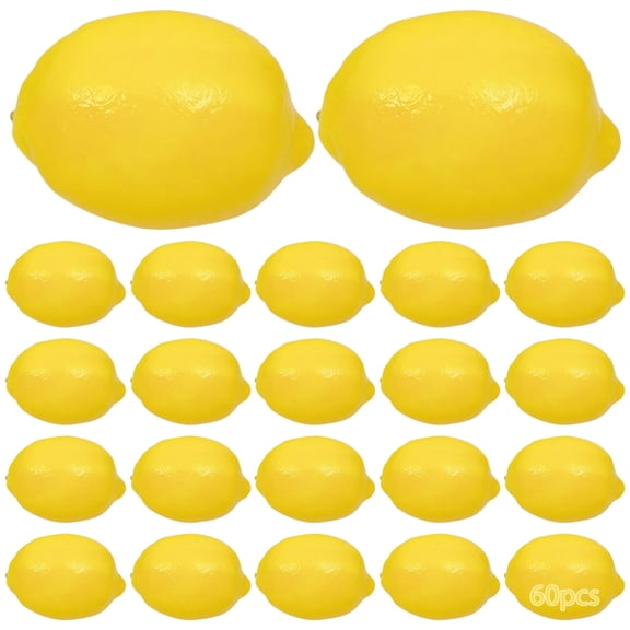 60 Pcs Artificial Lemons for Decoration, Realistic Fake Fruit, Bright Yellow Plastic Lemons for Kitchen Home Decor, Party