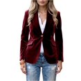 thumbnail image 4 of Velvet Blazers for Women Casual Oversized Open Front Long Sleeve Jackets Work Office Business Suit Blazer 2026 Wine 2XL, 4 of 5