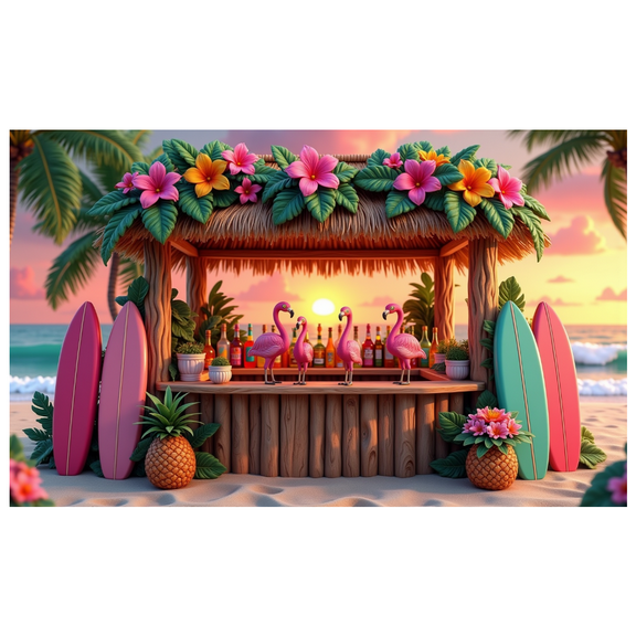 Colorful Flamingo Surfboard Banner Tropical Decorations Floral Backdrop Summer Beach Party for Outdoor Celebration Hawaiian Luau
