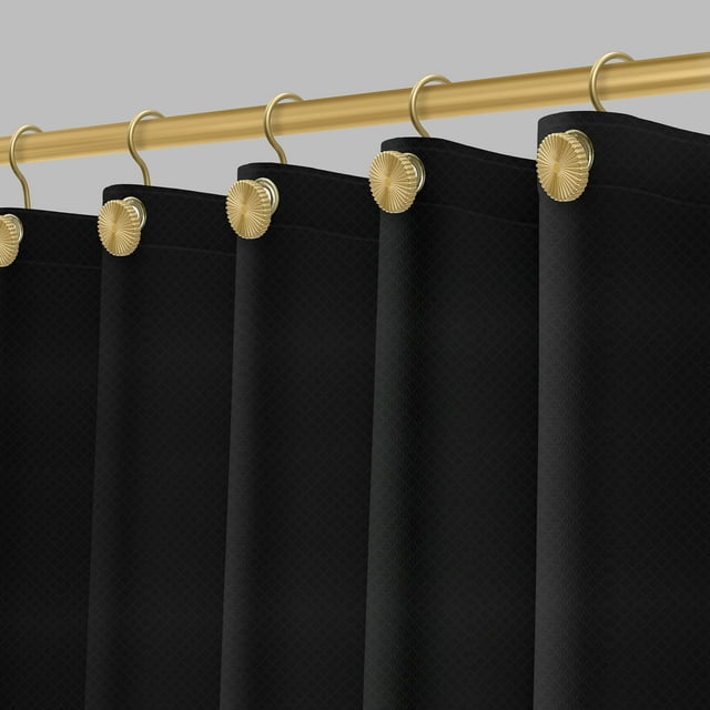 Cortina de baño Acento Diamonds 183x183 cm con ojales dorados, dobladillo magnetico y tacto suave, Negro