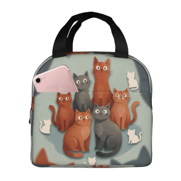 Cute Cat Kitten Lunch Tote, Insulated Lunch Box Thermal Cooler Bag, Reusable Water-Resistant Meal Prep Carrier For Women & Men, Office Work, And Travel