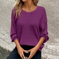 thumbnail image 2 of Fashion Tops For Women Solid Color Long Sleeved Knitted Hollow Out Round Neck Purple Business Casual Dressy Blouses XL-5XL, 2 of 8