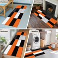 thumbnail image 6 of Orange Black Patchwork Washable Runner Rugs 2'x6', Abstract Geometric Art Low Pile Throw Entryway Rug Non-Slip Sturdy Edge Binding Carpet for Indoor Bedside Entrance Bedside, 6 of 9