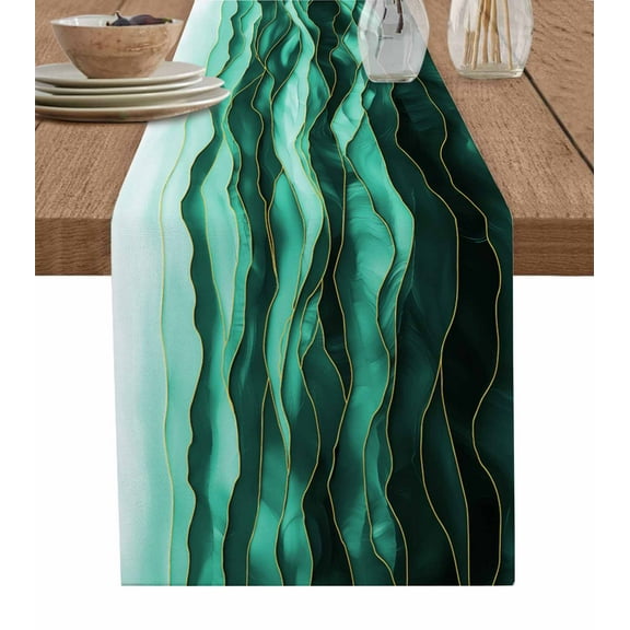 ERUNPONLY Teal Turquoise Marble Table Runner - 70 Inch Long Abstract Wave Lines Cotton and Linen Blended Dress Scarves Farmhouse Table Runner for Kitchen Dining, Coffee Table, 13" x 70"