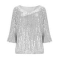 thumbnail image 7 of Women’s Sequin Top Long Sleeve V-Neck Wrap Sparkly Party Blouse for Evening White M, 7 of 7