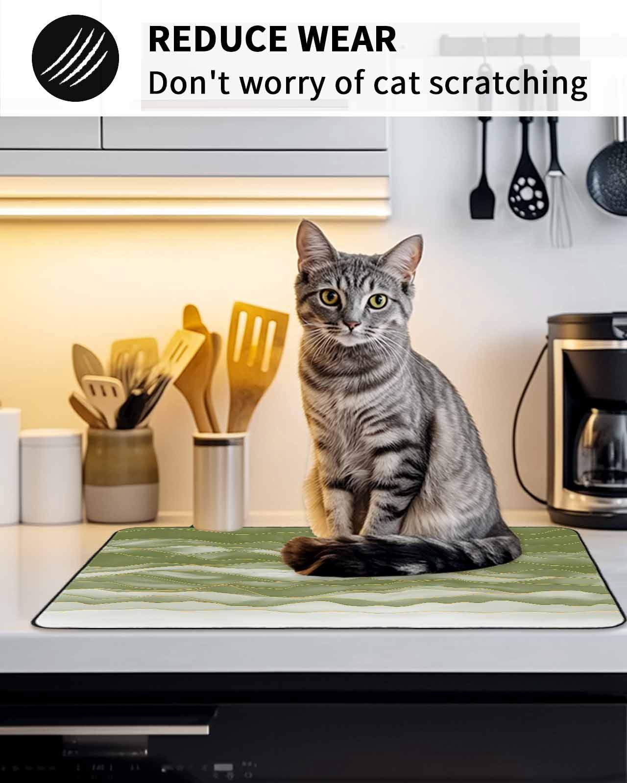 Stove Top Covers for Electric Stove, Sage Green Ombre Glass Stovetop Cover Protector, Modern Moire Abstract Art Luxury Induction Cooktop Protector Oven Mat for Kitchen Countertop 36"x21"