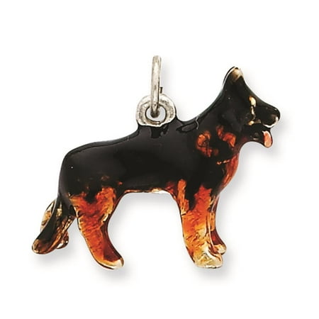 Sterling Silver 3-D Enameled Medium German Shepherd Solid Charm Pendant