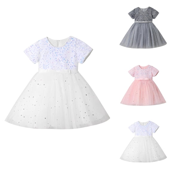Sparkly Girls Summer Party Dress with Glitter Layered Skirt, Toddler Birthday Pageant Gown, Sequin Tulle Tutu Flower Girl Wedding Communion Formal Wear