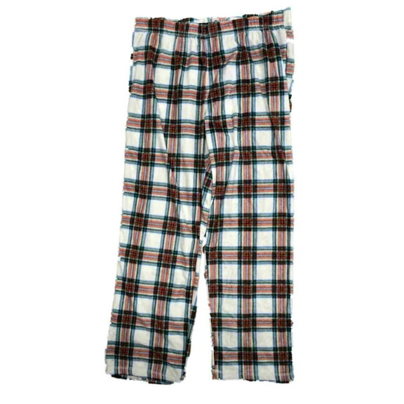Womens White Fleece Red & Green Plaid Holiday Pajama Bottoms Sleep Pants XXL