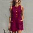 thumbnail image 4 of Atogsazn Womens Summer Button Mini Dress Casual Sleeveless Contrast Trim Loose Dresses A-Line Sundress Wine XL Fashion, 4 of 7