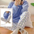 thumbnail image 1 of Conjuntos de Pijamas de franela para Mujer, estampado a cuadros de terciopelo con ropa de dormir, Kawaii, para el hogar, Otoño e Invierno, 1 of 4