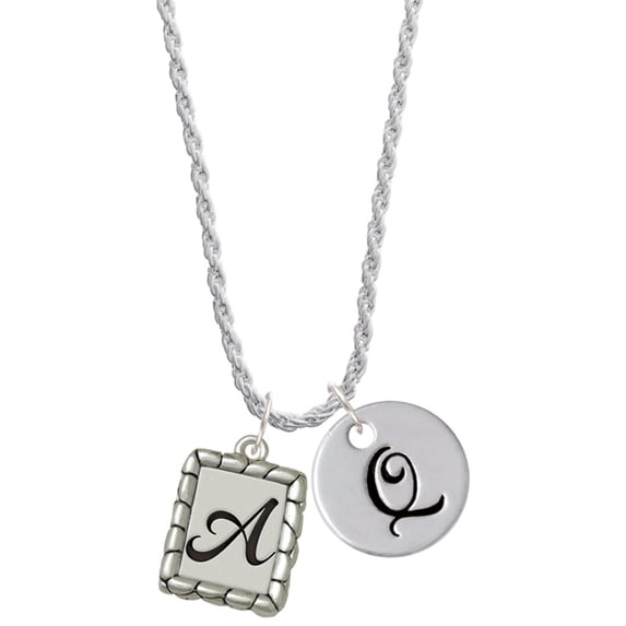 Delight Jewelry Silvertone Pebble Border Initial - A Silvertone Script Initial Disc - Q - Charm Necklace, 20"+3"