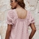 thumbnail image 4 of Camisas de manga corta Camisetas casuales de verano Señoras de verano Cuello cuadrado Gasa Jacquard Swee （rosa）, 4 of 6