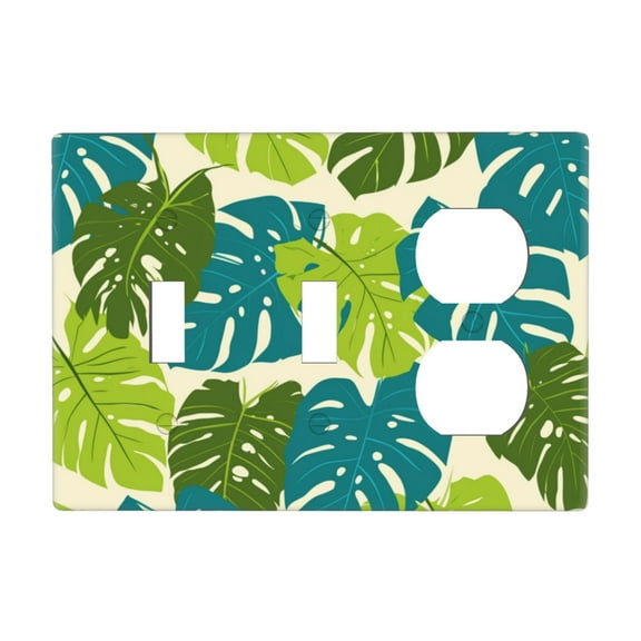 Tropical Leafs Switch Cover Decorative Wall Plate 3-Gang 2-Toggle 1-Duplex Standard Size