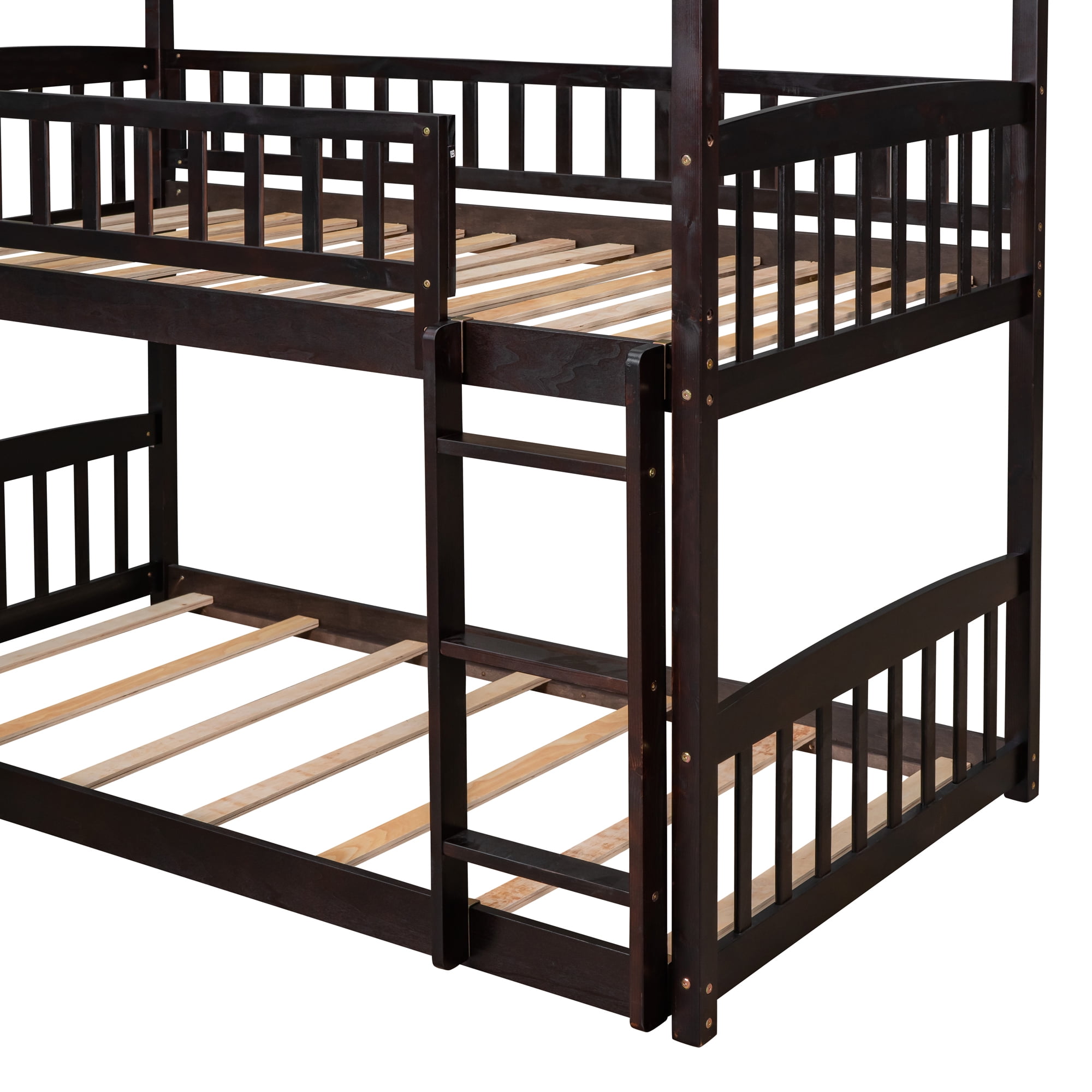 DEALTOPS Twin over Twin Bunk Bed with Slide and Ladder, Wooden Bed Frame for Kids, Teens, Espresso