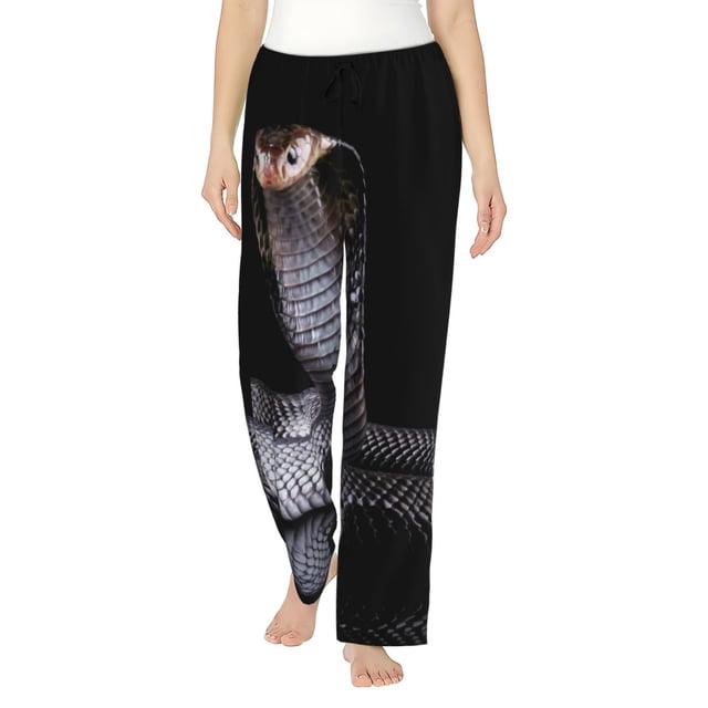 Balery Black Cobra Snake Pantalones de pijama para mujer, pijamas ultraligeros, pantalones de estar por casa-XX-Large