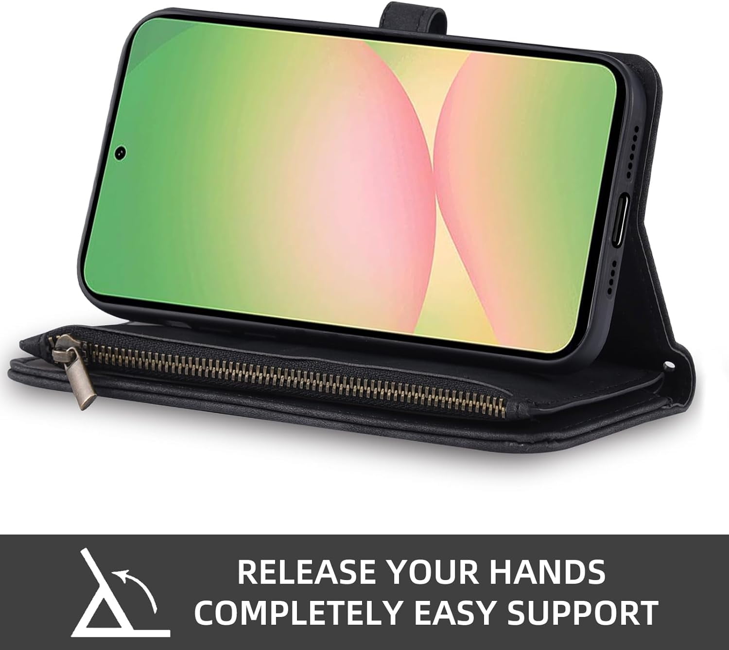 Asuwish Phone Case for Samsung Galaxy A56 5G Wallet Cover With Tempered Glass Screen Protector Crossbody Wrist Strap Flip Pattern Zipper Credit Card Holder Stand Cell A 56 56A LTE Women Men Black