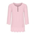 thumbnail image 6 of TKLPEHG Summer Shirts for Women V Neck Button Lace Patchwork Three Quarter Sleeved T-Shirt Lightweight Solid Color Casual Loose Going Out Tops Summer 3/4 Sleeve T Shirts Blouses(Pink,XL), 6 of 8