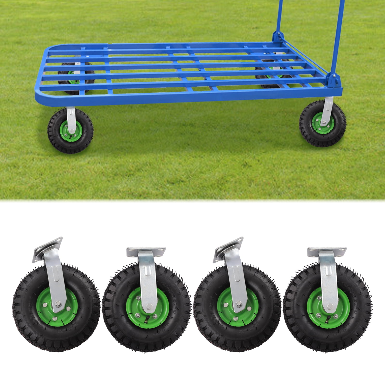 TFCFL 4pcs 10 inch Pneumatic Heavy Duty Air Tire Wheels Swivel Locking Farm Cart Caster Inflatable Wheels