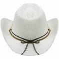 thumbnail image 2 of WHITE COWBOY Paper Straw HAT with Beads Cowboy Cowgirl Men or Women Lightweight, 2 of 2