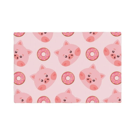 

Table Placemats Set of 4 - Pigs Head And Donuts 12x18 In Faux Linen Double Heat Resistant Place Mats Cloth Indoor/Outdoor Placemats Washable Table Mats for Dining Kitchen Party