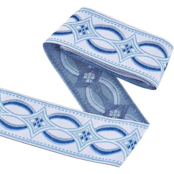 Blue Jacquard Ribbon Trim 5.5 Yards×2 inch Rhombus Embroidery Jacquard Ribbon Ethnic Style Woven Curtain Fabric Trim for Sewing Crafts Handmade Bag Belts Clothing Decoration