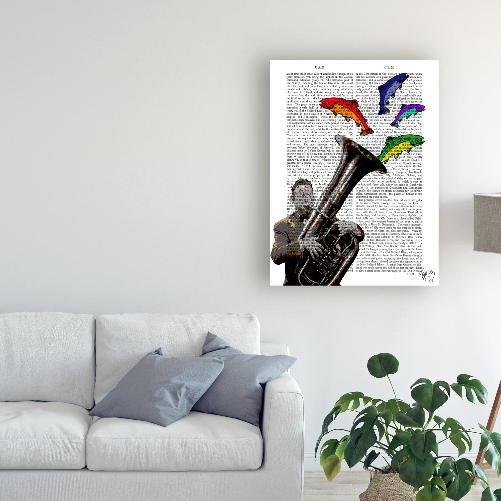 Trademark Fine Art 'Tuba And Fish' Canvas Art by Fab Funky