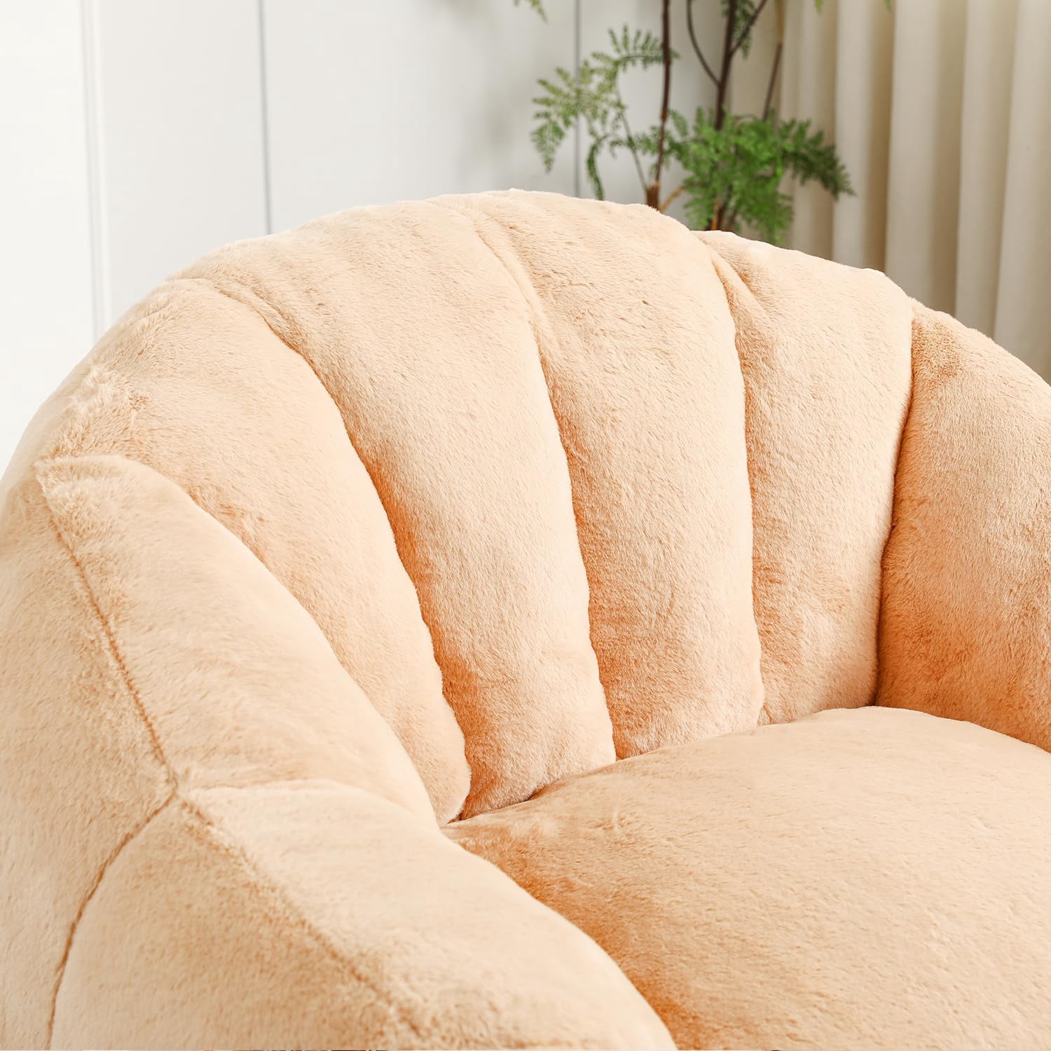 Bean Bag Chair with Arms for Adults - Furry Lazy Sofa, Armrests Stuffed High-Density Foam Filler Chair, Small Cozy Reading in Bedroom Living Room and Dorms (Brown)